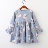 Girls’ Long Sleeve Printed Cotton Dress – Princess Style Korean Dress | Lovana UK